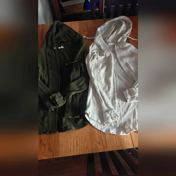 Tentree Womens Small Oatmeal, Green Waffle Open Hooded Cardigan Sweaters 2 - Picture 1 of 2